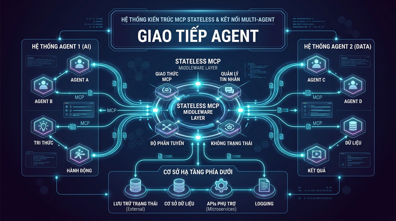 Sơ đồ hạ tầng kết nối Model Context Protocol (MCP) cho AI Agent doanh nghiệp