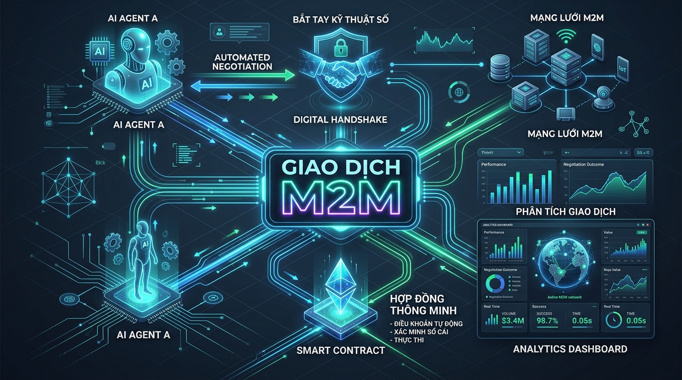 M&ocirc; h&igrave;nh đ&agrave;m ph&aacute;n thương mại m&aacute;y-với-m&aacute;y M2M giữa c&aacute;c AI Agent