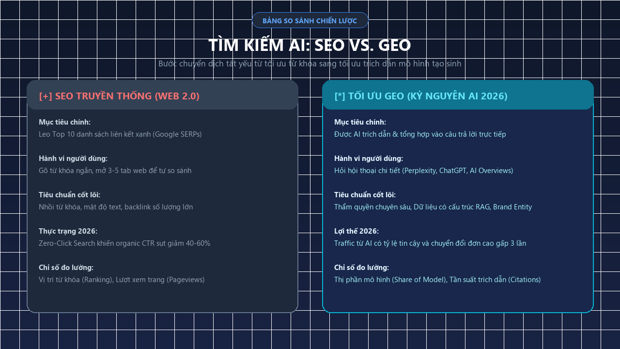 So sánh chiến lược SEO truyền thống và GEO năm 2026