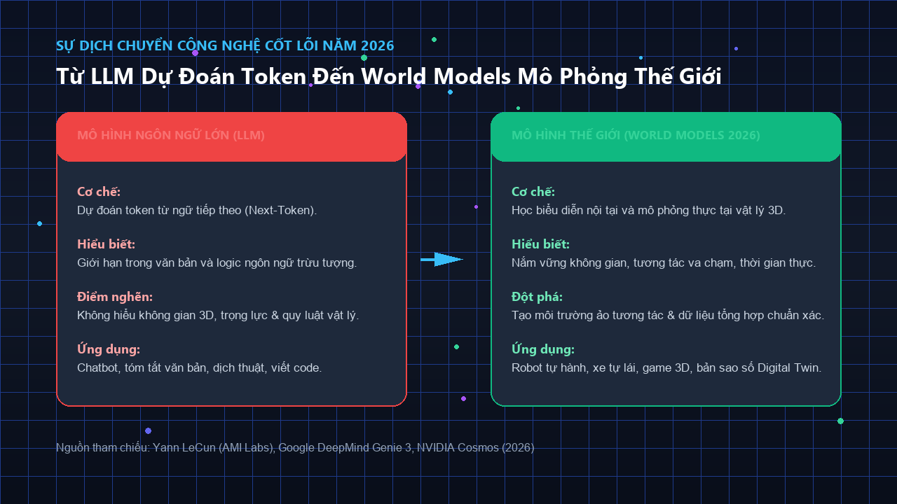 Sự khác biệt cốt lõi giữa LLM và World Models trong năm 2026