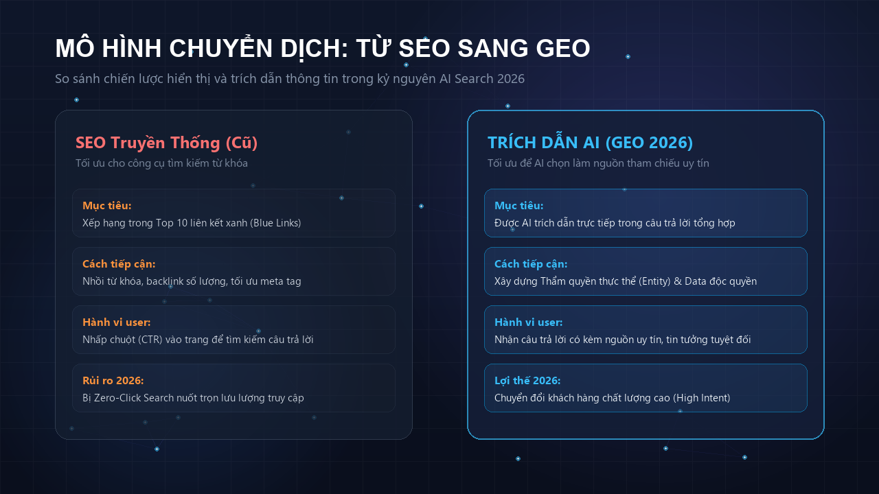 Mô hình chuyển dịch từ SEO sang GEO năm 2026
