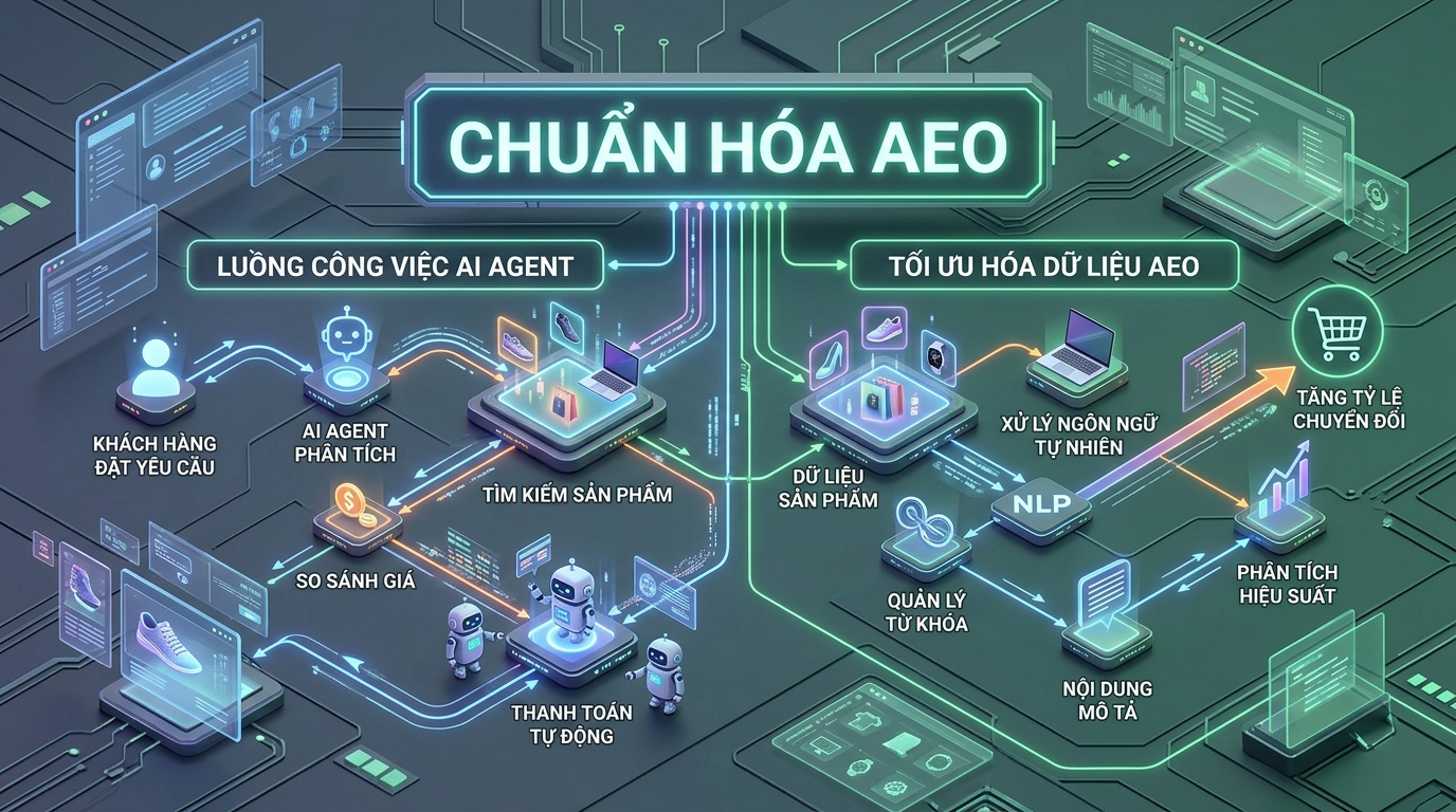 Mô hình tối ưu hóa Agent Engine Optimization (AEO) và quy trình mua sắm tự hành năm 2026