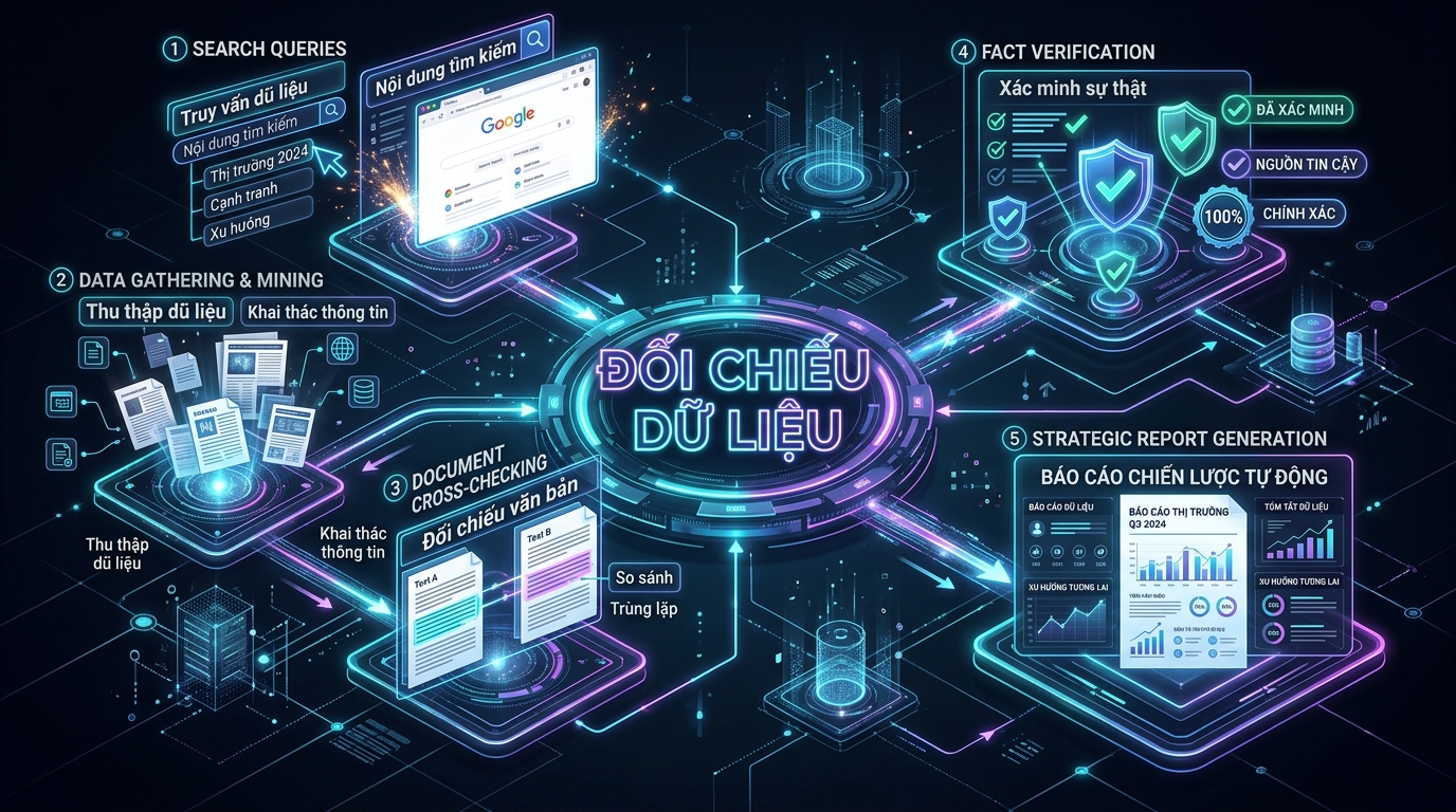 Quy trình vận hành khép kín của Deep Research AI Agent: Từ lập kế hoạch, truy vấn phân tán, đối chiếu chéo đến trích dẫn nguồn xác thực